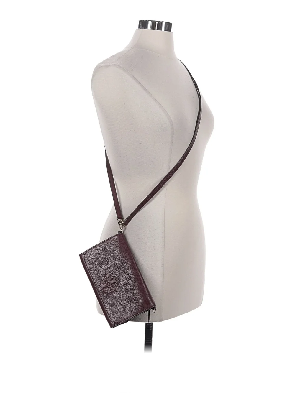 Tory Burch Pebbled Burgundy Leather Crossbody Wallet